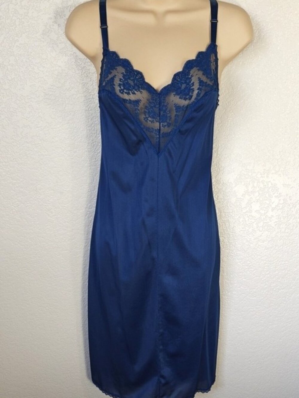 Texsheen Size 34/M Full Slip Navy Lace Trim Vintage